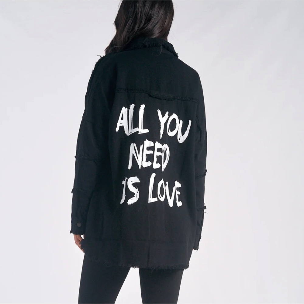Elan Women’s Dawn “All You Need Is Love” Utility Shacket in Black